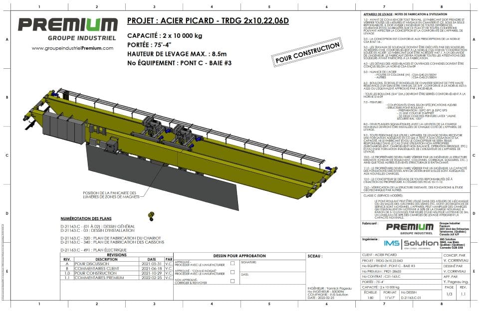 Plan de fabrication de pont roulant